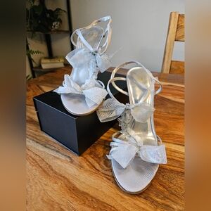 Elegant Silver Strappy Heels with Bow